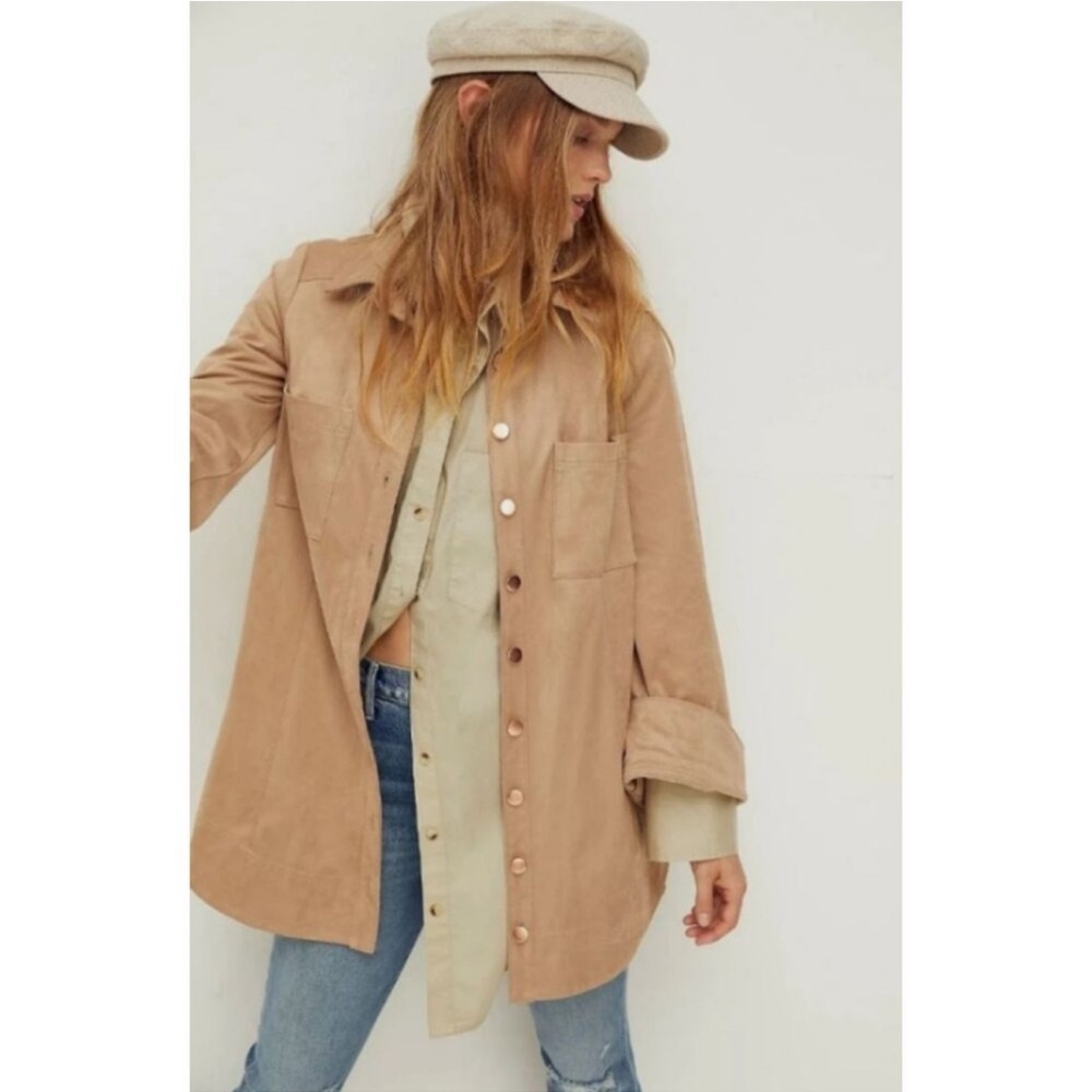 Free People Ari Shirtdress JACKET medium Faux Suede Button Front